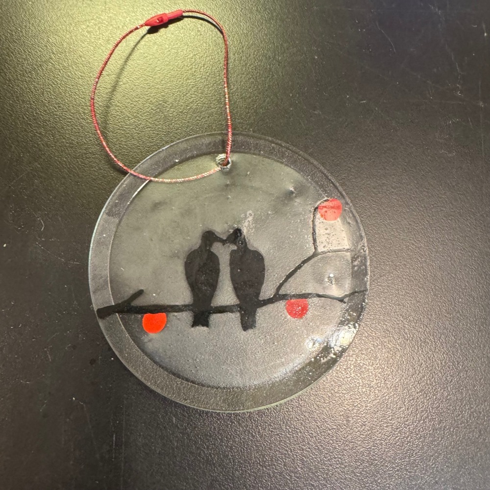 Handcrafted Glass Bird Suncatcher Ornament Small Clear Red Love Birds Branch